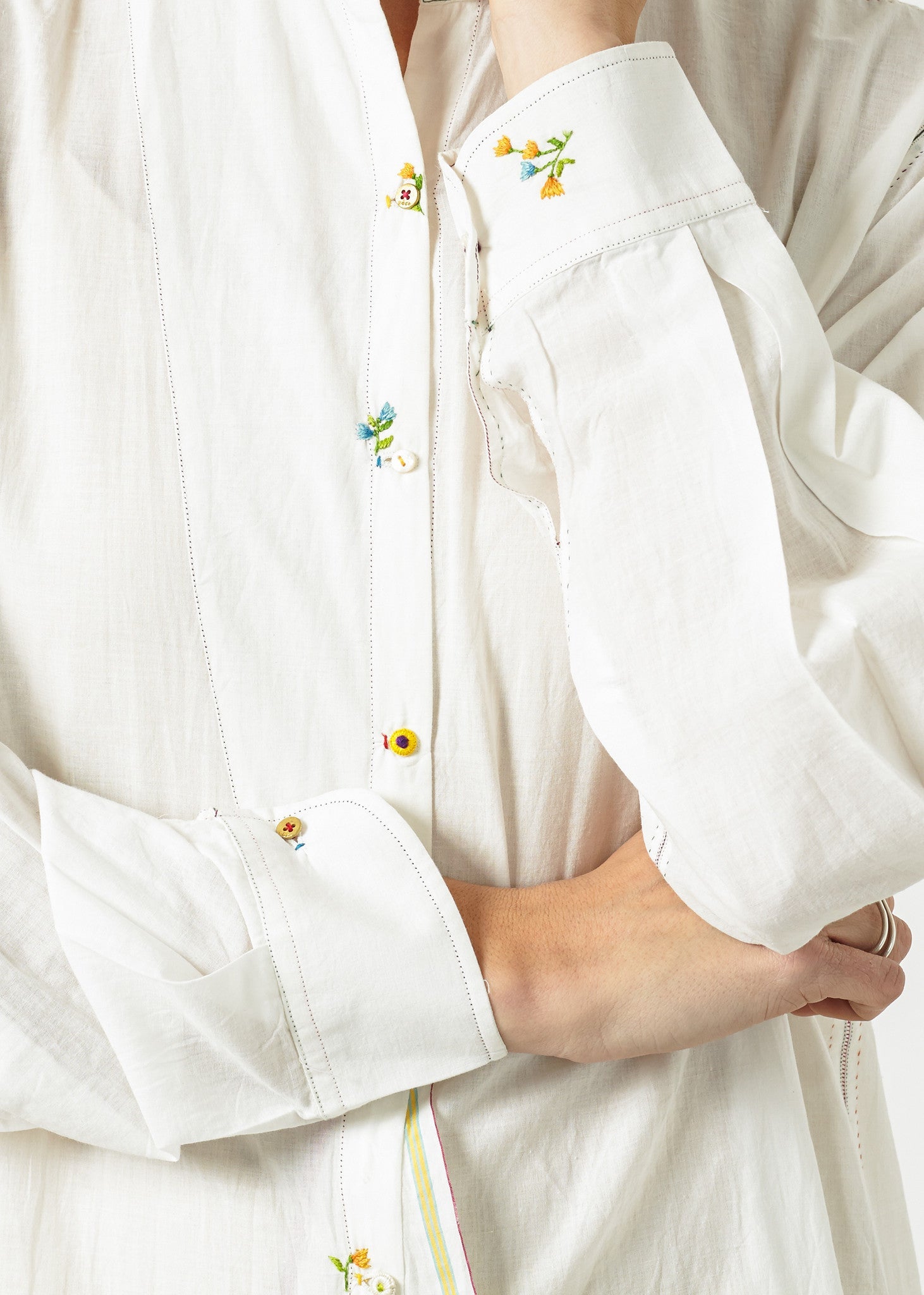 Pleated Sleeve Tunic in White – variant-remains